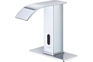 BODQEMR Automatic Sensor Touchless Bathroom Faucet, Waterfall Single Hole Bathroom Sink Faucet Stainless Steel, Hands Free Motion Sensor Lavatory with Hole Cover Plate (Regular Version, Chrome)