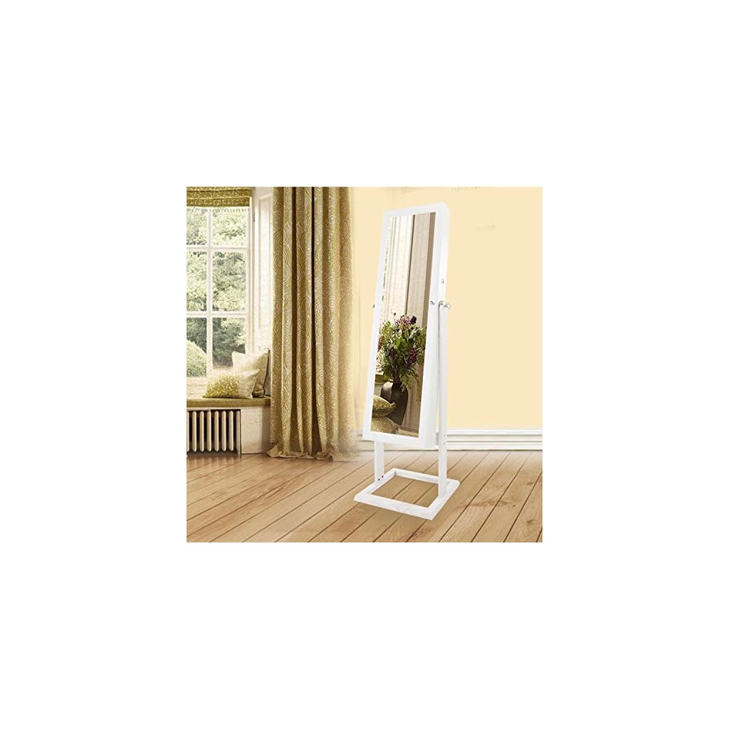 Bonnlo Jewelry Armoire Mirror with Lock & Keys, LEDs Feature