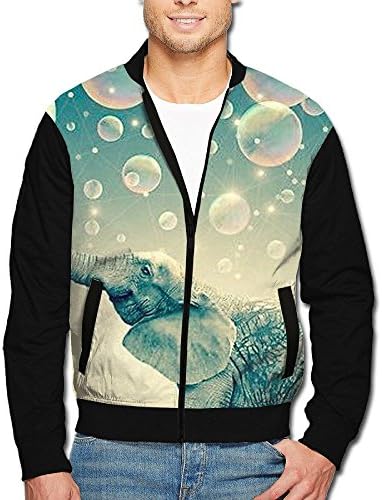 Roajgas Man Elephants Play Polyester Stand Collar Front Zip Jacket