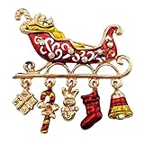 SELOVO Santa Sleigh Boots Christmas Brooch Pin Gold Tone