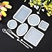 BBTO 6 Pieces Jewelry Casting Mold Square Round Oval Shape Silicone Mould with Stirrers, Droppers, Spoons and Silicone Measuring Cup