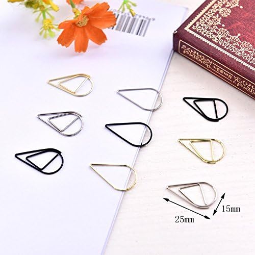 30Pcs/set Metal Material Drop Shape Paper Clips gold silver color kawaii bookmark office school stationery (Random Color)