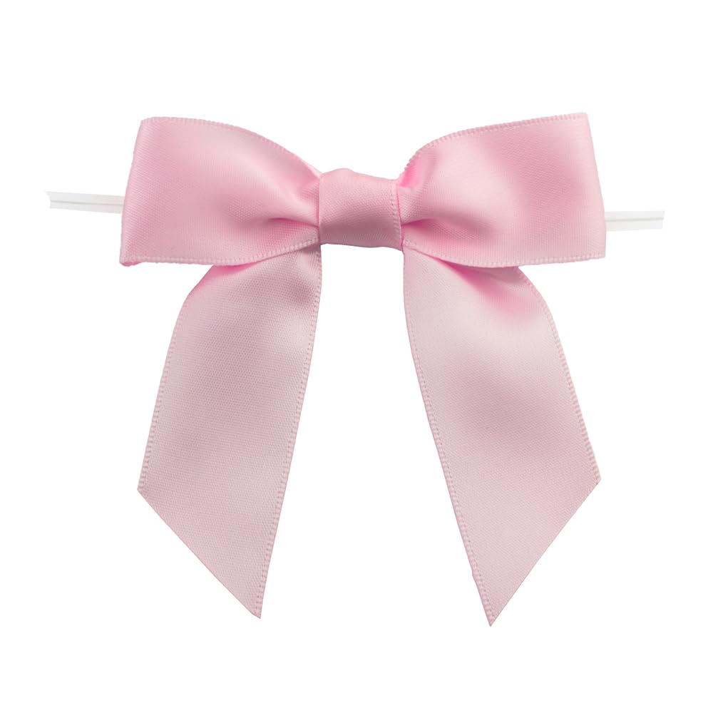 7Rainbows 30pcs Boutique 1" Pink Satin Ribbon Twist Tie Bows for Tying Up Packages Gift Wrapping