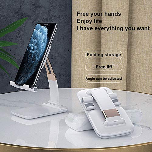 Upgraded Foldable Cell Phone Stand, Angle & Height Adjustable Cradle Dock Desktop Holder with Stable Anti-Slip Design Compatible with 4.7-10.5in iPhone/iPad/Samsung Galaxy/Ebook Reader (White-A)