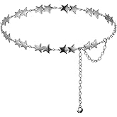 Stars Waist Chain, Star Waist Chain Silver, Women Belly Chains, Star Silver Adjustable Dress Belt, Cute Decorative Accessories for Women Jeans Dress Skirt