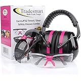 TRADESMART Pink Ear Muffs &amp; Clear/Tinted Gun Safety Glasses - UV400 Anti Fog &amp; Anti Scratch with Microfiber pouch | Gun Range Ear Protection &amp; Eye Protection for Shooting
