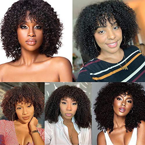 BLY-Afro-Kinky-Curly-Human-Hair-Bob-Wigs-None-Lace-Front-Wigs-with-Bangs-8-Inch-Short-130-Density-Glueless-Wigs-Natural-Black-Color