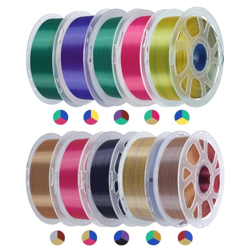 Kingroon PLA Silk Filament 1.75mm, PLA Dreifarbig 3D Drucker Filament Maßgenauigkeit ±0,02mm, 10KG Spule (22 LBS) PLA Filament für 3D Drucker, 10 Drei