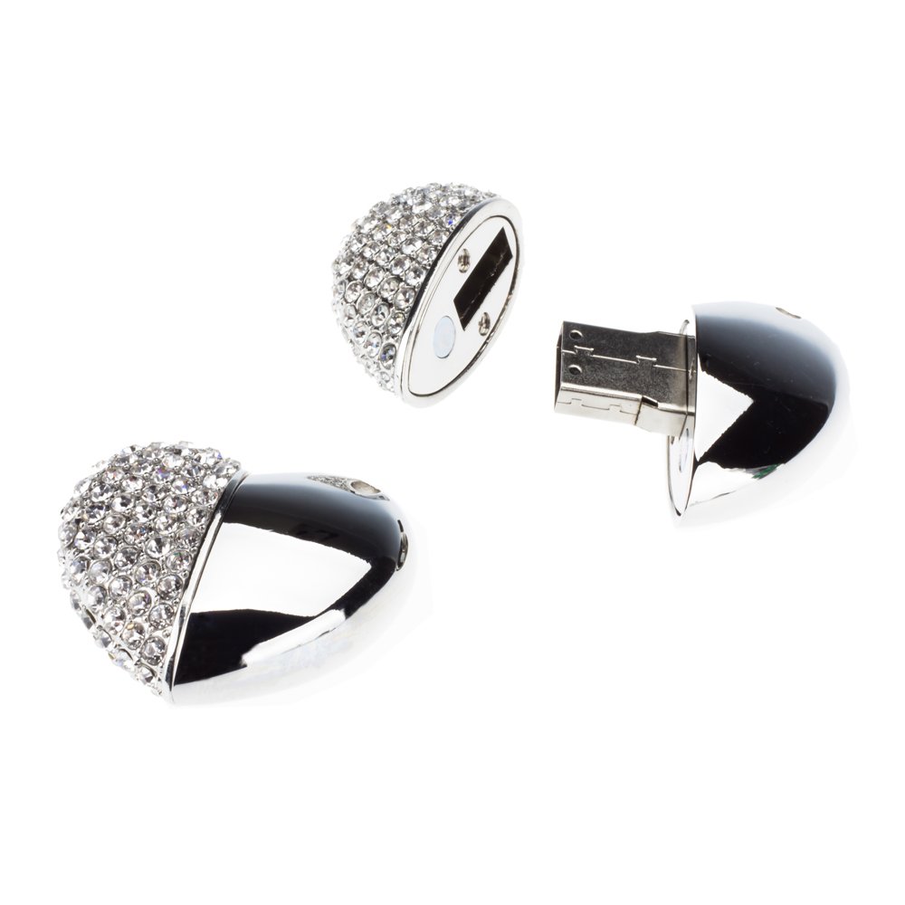 MAXINDA Gioielli Cuore Chiavetta USB 16 GB 2.0 di Metallo Memoria usb con Cordino e Borsa Regalo ( Argento Cuore)