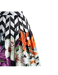 Chicwish Women's Zigzag Flower Black and White Stripes Falda plisada a media pierna con estampado floral y cintura alta