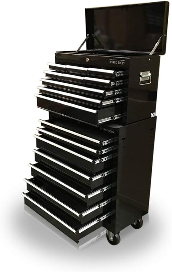 US PRO 16 Drawer Mechanics Roll Cabinet Tool Box Chest Black