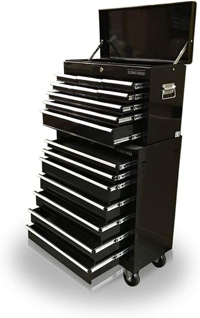US PRO 16 Drawer Mechanics Roll Cabinet Tool Box Chest Black