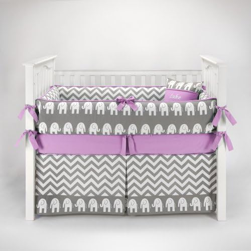 Elephant Chevron Zig Zag Gray &amp; Lilac Baby Bedding - 5pc Crib Set by Sofia Bedding