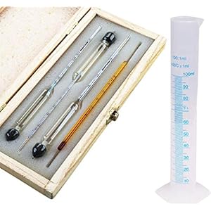 Tefeler Alcoholmeter, 3 stuks hydrometer, alcoholgehalte 0-100 vol%, alcohol, vinometer, thermometer + 100 ml…
