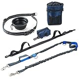 Dog Walking Leash Set, KiddyWoof Premium Hands Free Running Lead Dual Bungees with Waist Belt , Training Treat Pouch, Use As Double Dog Leash for Walking Hiking + Bonus Pet Bowl and Poop Bag Holder