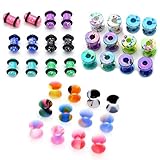 PiercingJ 36pcs Candy Colors Spots Acrylic Ear Stretching Plugs Kit and Double-flared Thin Silicone Saddle Tunnels Set