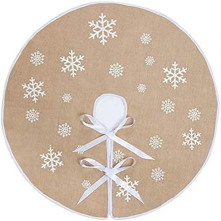 N&T Nieting Round Snowflake Santa Claus Christmas Holiday Burlap Tree Skirt