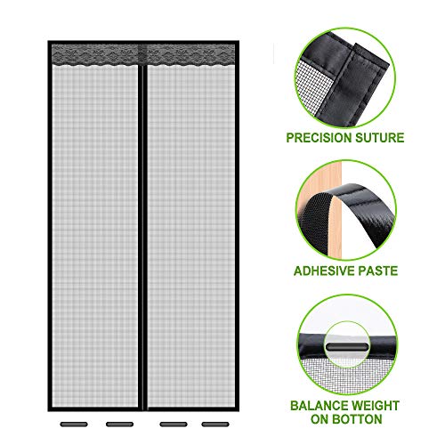 Magnetic Screen Door, KOMAKE Fireproof Fiberglass Screen Door with Full Frame Velcro Anti Mosquito Bugs Mesh Screen Curtain Pet and Kid Entry Friendly, Fits Door Size up to 38" x 82" Max- Black