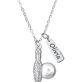 Personalized Bowling Necklace with Engraved Charm, Custom Bowler Jewelry - Bowling Ball and Pin Necklace For Women, Teens & Girls