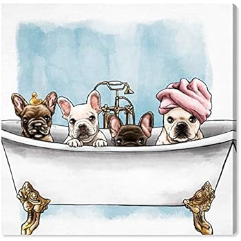 Oliver Gal 'Frenchies In The Tub' The Dogs and Puppies Wall Art Decor Collection Contemporary Premium Canvas Art Print