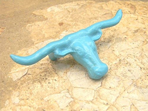 Turquoise Blue Knob, Cast Iron Steer Skull Pull, Drawer and Dresser Cabinet Handle