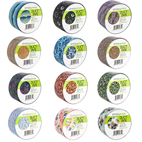 Simply Genius (12 Pack) Patterned and Colored Duct Tape Variety Pack