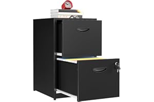 METALMAX 2 Drawer File Cabinet, Metal Two Drawer Vertical File Cabinets with Lock, 18" D Black Storage Filing Cabinet for Home Office, Steel Light Duty Storage for Letter-Size Files, Assembly Required