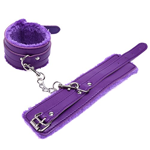 Catata 1 Pair Adjustable PU Fur Handcuffs Bracelets BDSM Party Supplies Love Restraint Costume Purple - Image 5