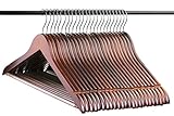 Walnut Solid Everyday Wood Hangers with Non-Slip Bar and Notches, Super Sturdy and Durable Wood, 24 pack