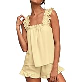 Marvmys Womens Pajamas Set 2 Piece Ruffle Bridal Cute Pajamas Sexy Tank Top and Shorts Bride Sleepwear Set S-2XL