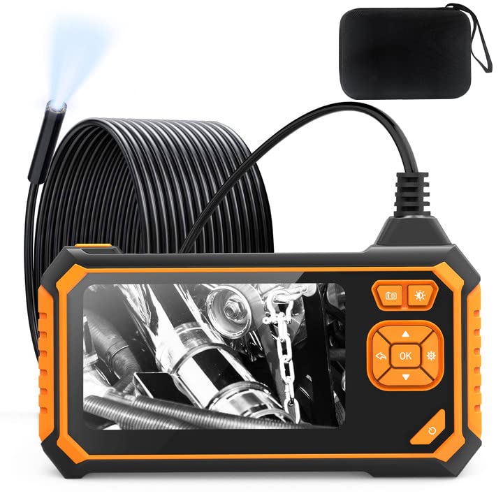 32ft Endoscope Camera with Light, 4.3inch HD Screen No WLAN Required Inspection Cam IP67 Waterproof, Flexible Digital Borescope, Industrial Endoscope Tube Camera