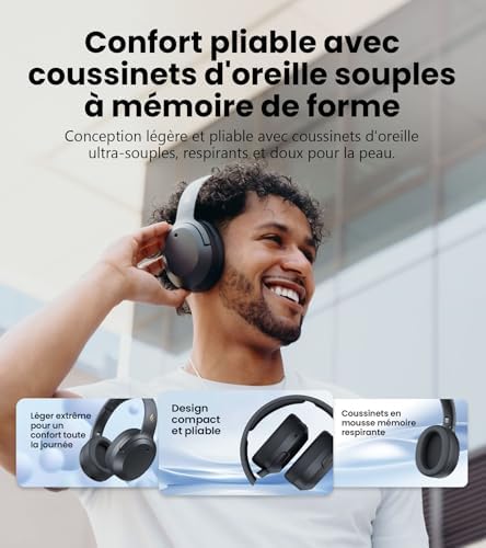 W820NB Plus Gen 2 - Casque Audio Over-Ear sans Fil Pliable à Réduction de Bruit(ANC -49 DB), LDAC Hi-Res, Autonomie 88h, Son Spatial, Appels Clair AI, BT V6.1, Multipoint Connexion-Gris Foncé