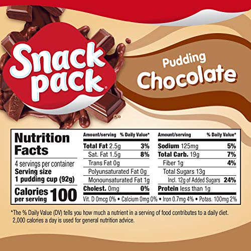 SNACK PACK PIE PUDDING CUPS, CHOCOLATE, PACK OF 4,13 OUNCE