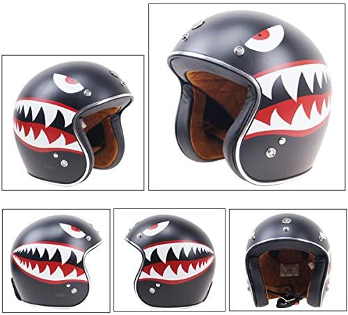 FlyingBoy Motorcycle Harley Helmet, 3/4 Helmet DOT Certified Detachable Sun Visor Detachable Interior car for Harley Motorcycle Cruiser Scooter,Shark,XXL