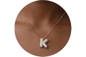 Semoya A-Z Bubble Letter Necklace Gold Balloon Initial Necklaces Rhinestone Letter Pendant Necklaces for Women Trendy