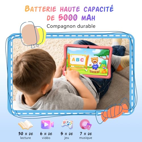 10 Inch Android 16 Tablet for Children 3-14 Years Educative, 16GB (4+12) RAM + 64GB ROM/2TB TF, Parental Control, GMS, 5000mAh, WiFi6, 4 Year Warranty, Tablet with Stylus, Pink