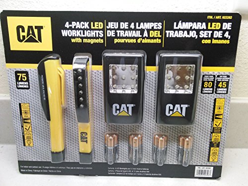 CAT 4-pack LED Worklights with Magnets, and Includes 12 Duracell AAA Alkaline Batteries