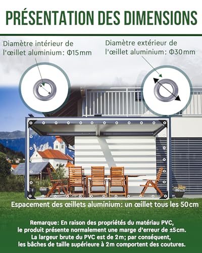 FoundGo Transparent Outdoor Tarpaulin 2.5 x 3 m with Eyelets, PVC 420 g/m², Waterproof, Tear-proof, Reinforced Tarpaulin Protection for Pergola, Terrace, Conservatory, Greenhouse, Rope and Cable Ties Included