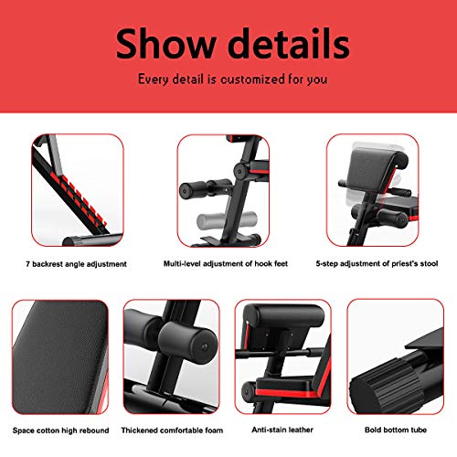 CANMALCHI-Verstellbare-Trainingsbank-Sitzbank-geneigte-Gewichtsbank-fuer-Heimgymnastikuebungen-Ganzkoerpertraining-4in1-Multifunktionale-Fitnessbank