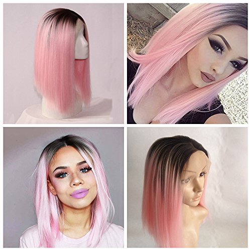 Cupidlovehair black ombre pink straight short bob synthetic lace …