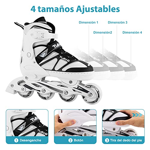 YOMYM Patines en Linea Ajustables para Niños y Adultos, Rodamiento de ABEC-7, Flash Ruedas, Cómodo y Transpirable, Patines en Línea para Fitness para Adultos y Principiantes