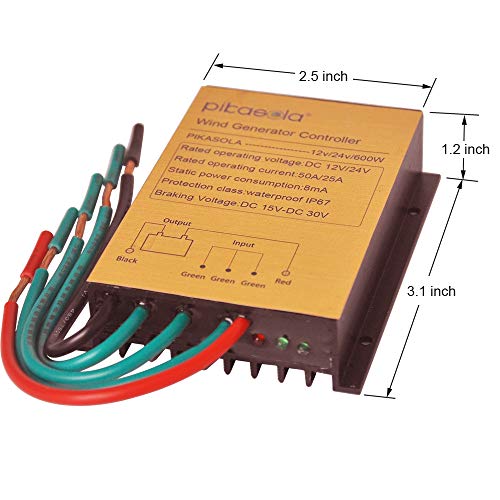 PIKASOLA Wind Turbine Charge Controller Mini Wind Turbine Generator Controller IP67 Waterproof 12V/24V Automatic Controller Suitable for 400Watt 500Watt 600Watt Wind Turbine System