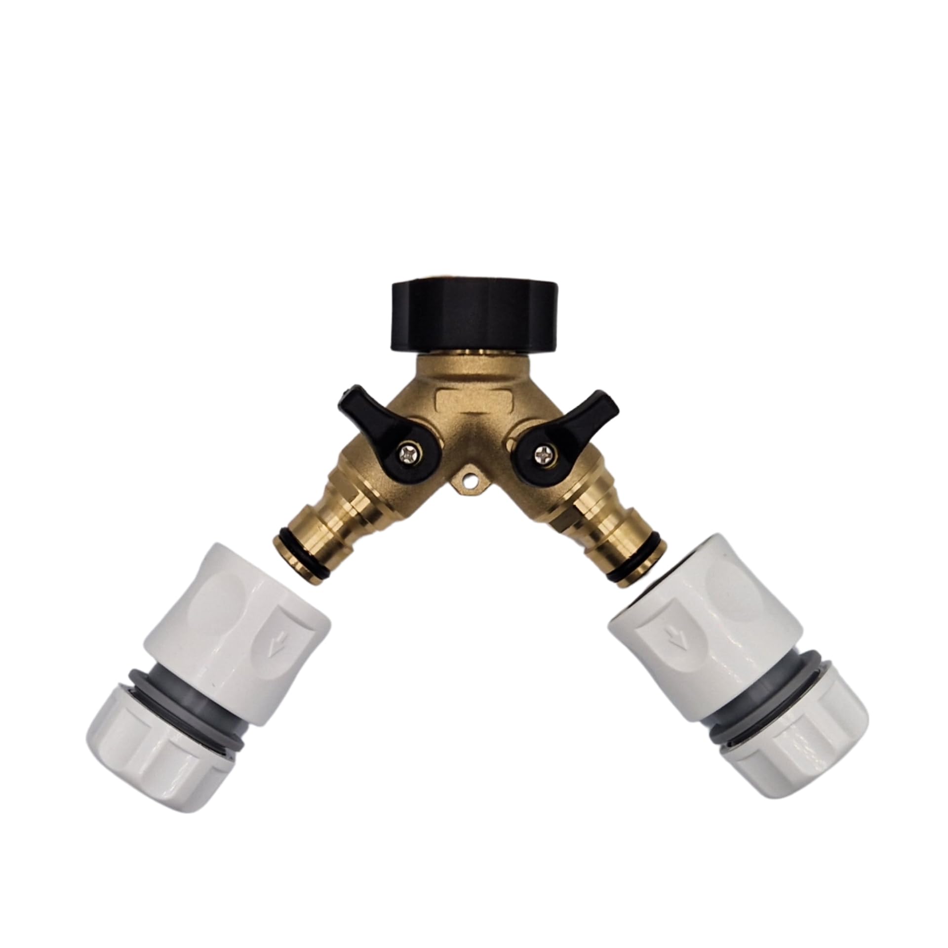 Premium Dual Tap Brass Connector Set with 2 Premium Hose end connectors for a Perfect fit with Your Garden Hoses - Hozelock Compatible. Durable 2 Way Brass Connector Splitter. Set by MYPURECORE