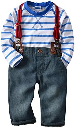 Isugar Toddler Baby Boy Long Sleeve T-Shirt Denim Jeans Overalls Outfit Sets (12-18 Months)