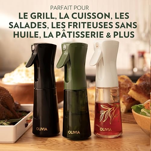 FLAIROSOL OLIVIA Glass Oil Spray Bottle 200ml - Continuous Spray Technology with Portion Control - Versatile for Kitchen, Salads, Barbecues, Vuisson, etc (Golden Leaves)
