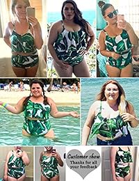 ADOME Trajes de baño para dama con control de abdomen, con volantes, de cintura alta, estampado floral, talla grande