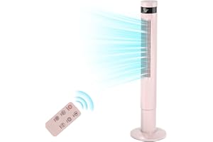Antarctic Star Tower Fan Portable Floor Fans 85°Oscillating Fan 43'' Quiet Cooling 12H Timer Remote Control Standing Bladeless Electric 3 Speeds Wind 3 Modes Bedroom Office(43 inch, Pink)