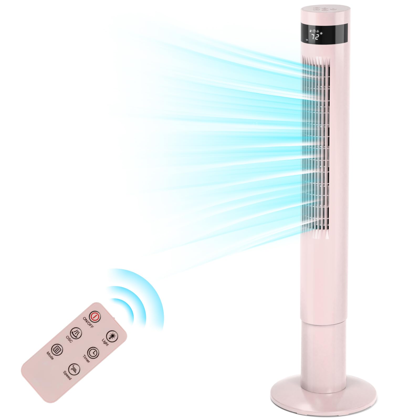 Photo 1 of Antarctic Star Tower Fan Portable Floor Fans 85°Oscillating Fan 43'' Quiet Cooling 12H Timer Remote Control Standing Bladeless Electric 3 Speeds Wind 3 Modes Bedroom Office(43 inch, Pink)