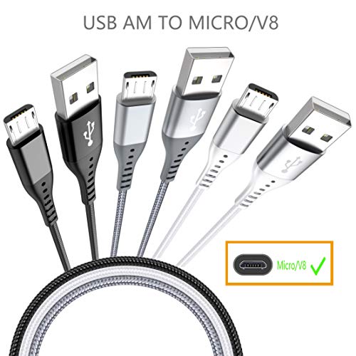 Android Charger Cable XnewCable High Speed Cell Phone Charger 7FT 3PACK Micro USB Cable Multi-Colors Nylon Braided Fast Charging Cord Compatible Android Samsung HTC LG Nexus Kindle (White+Gray+Black)