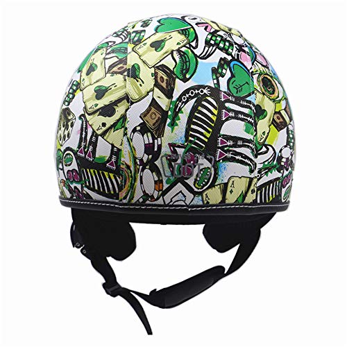 Sanqing Motorcycle Harley Helmet, Summer Handmade Personality Vintage Half Helmet DOT Approved, German Style Motorcycle Cruiser Scooter Cool Helmet for Women,Green,M